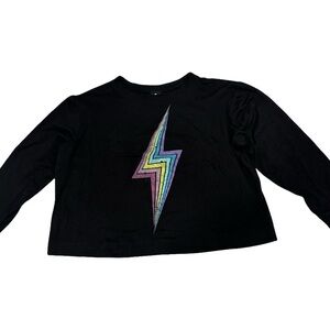 GUC Pixie Lane Girls Size 8 Buttery Soft Black Shirt with Rainbow Lightning Bolt